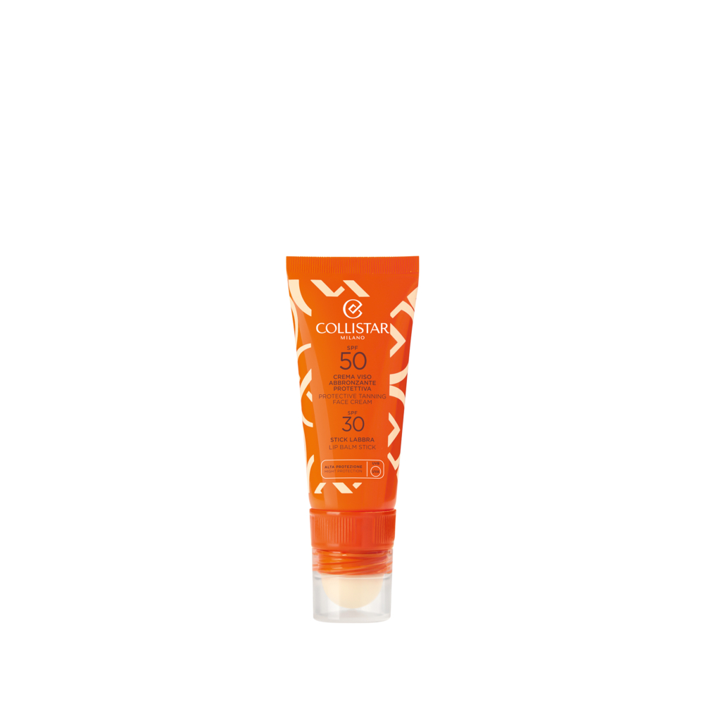 CREMA VISO ABBRONZANTE PROTETTIVA SPF50
+ STICK LABBRA SPF30